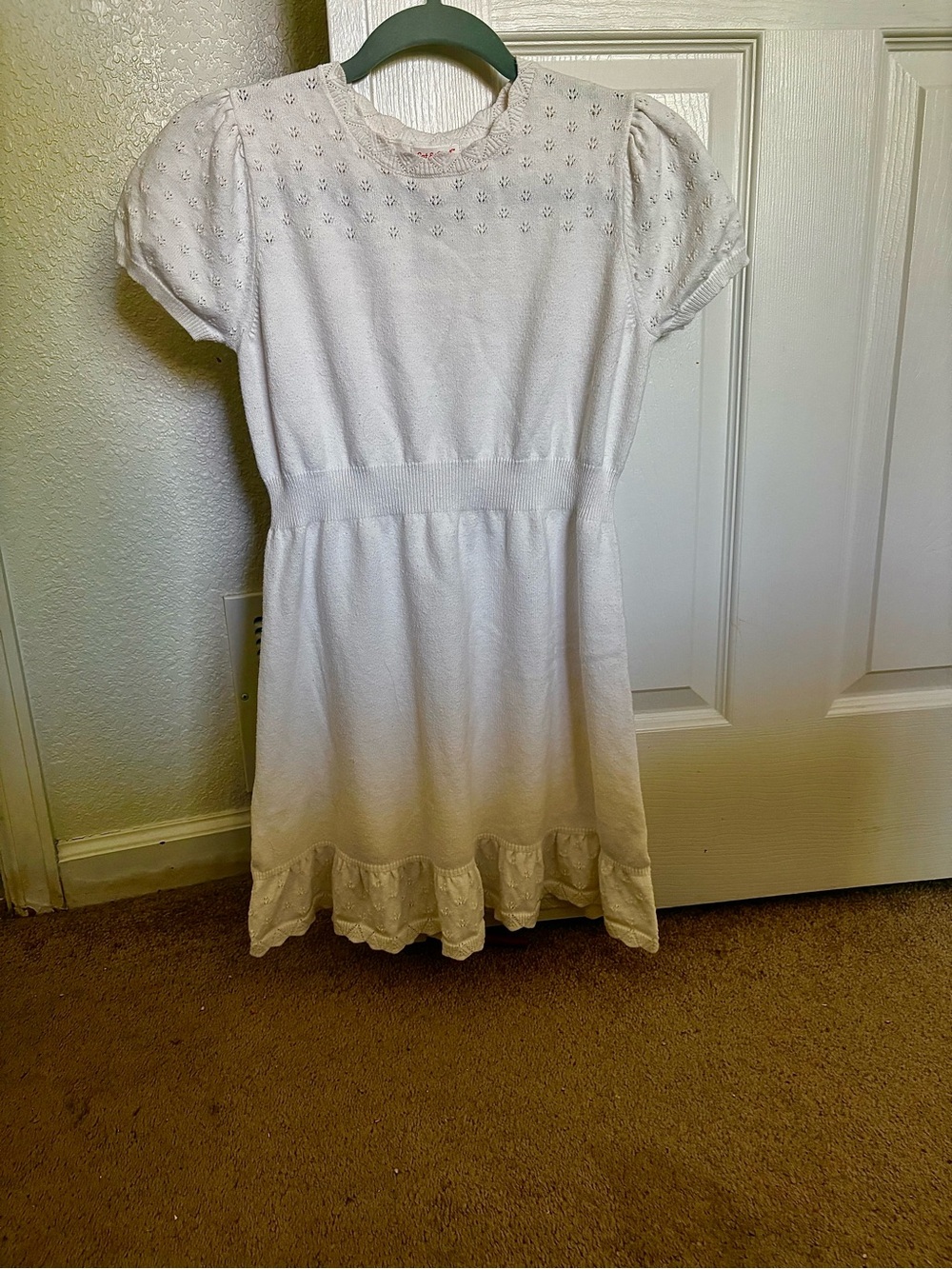 Cat & Jack Cream Knit Short Sleeve Dress with Ruffle Hem